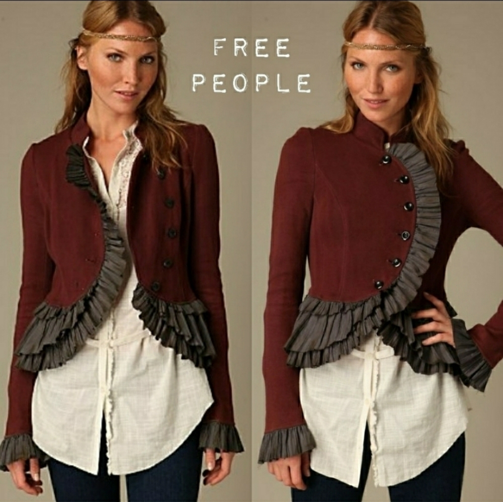 Free people ruffle trim jacket size 2 EUC